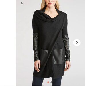 Blank NYC | Black Drape Front Mix Media Jacket in Roll Over Size XS